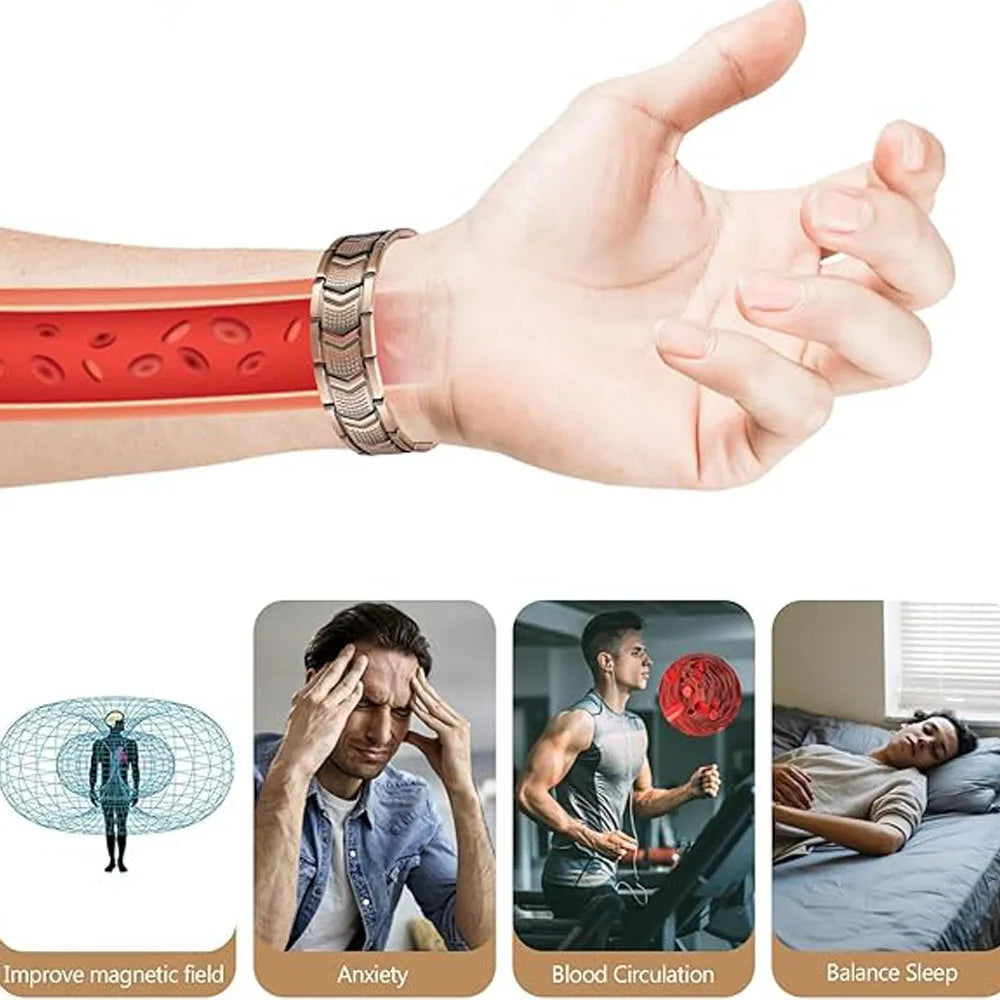 REBEL Men's copper bracelet, powerful magnet, health therapy, geometric shape stainless steel, fashionable anniversary edition