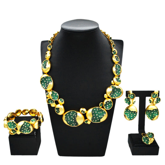 Zhuerrui Hot Selling 24K Gold Jewelry Set Exquisite Green Diamond Beads Jewelry Sets Favors Women's Costume Pendant HZ23087236