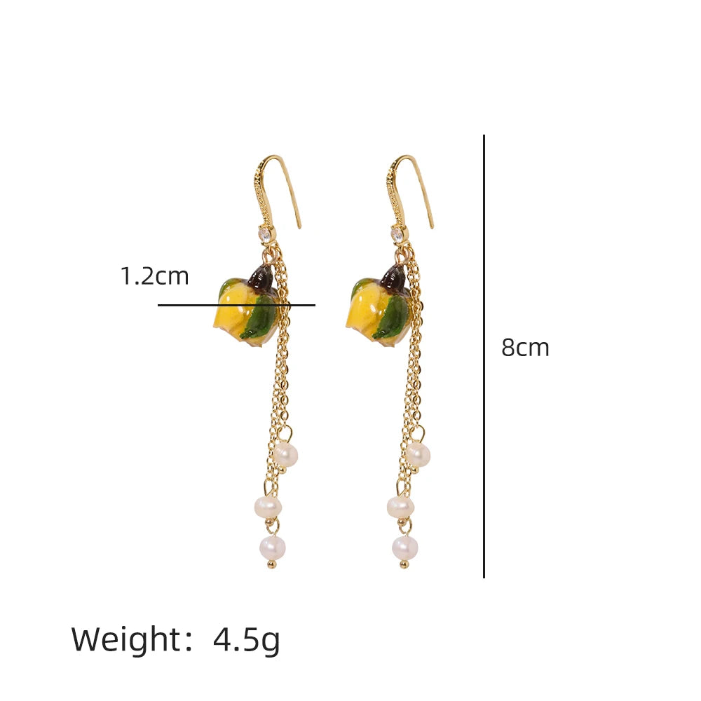 Natural Pearls Bead Dropping Glue Flower Earrings Korean Style Women Luxury Jewelry Fashion Ladies and Girls Gift GE1516