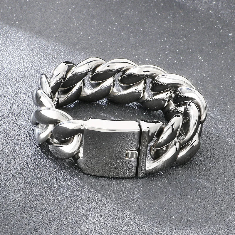 REBEL 25mm/30mm Fashion Bracelets Men Stainless Steel Cuban Link Bracelet Bangle