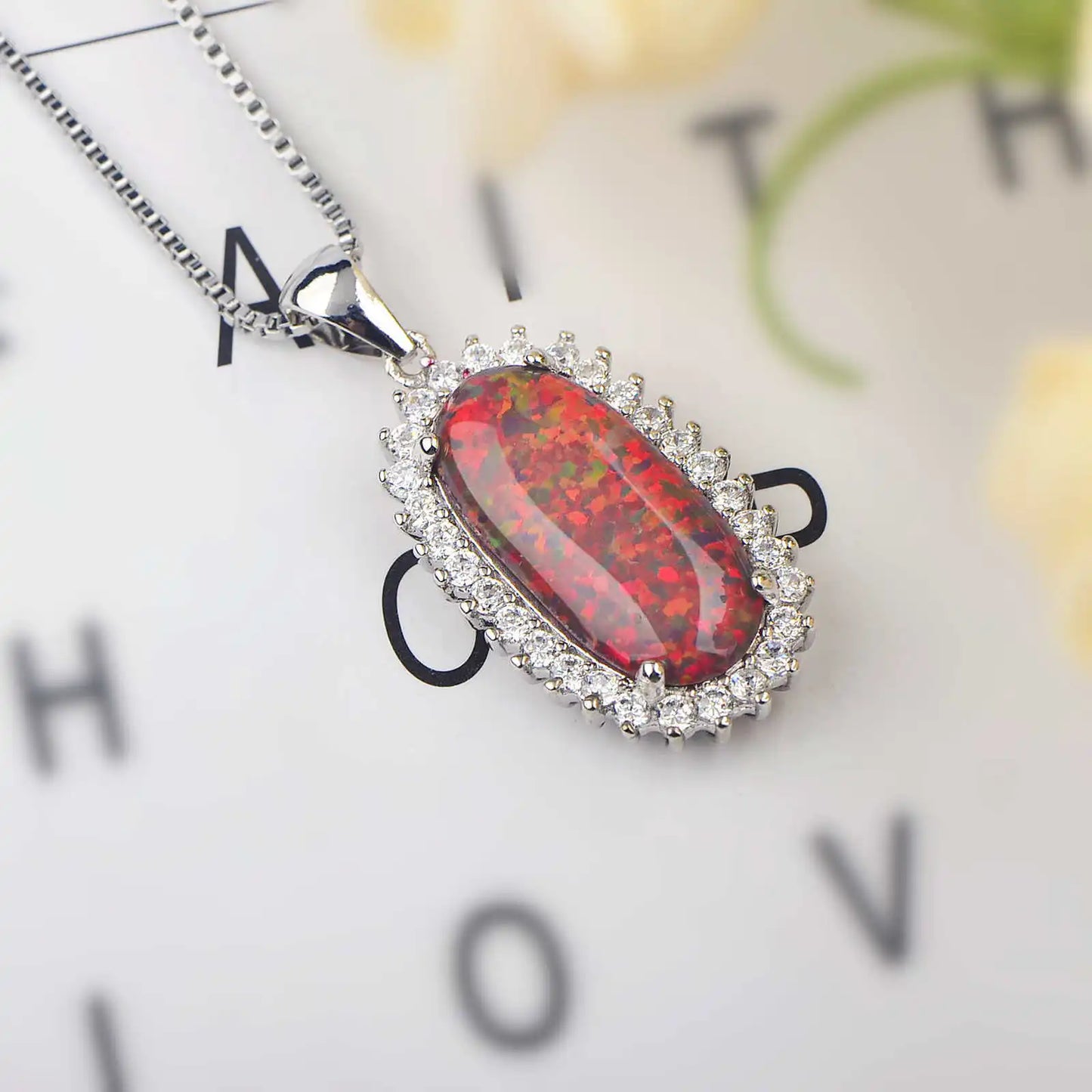Aobao Orange Rectangular Opal Pendant, Opal Necklace Jewelry Wholesale with Opal Inlay