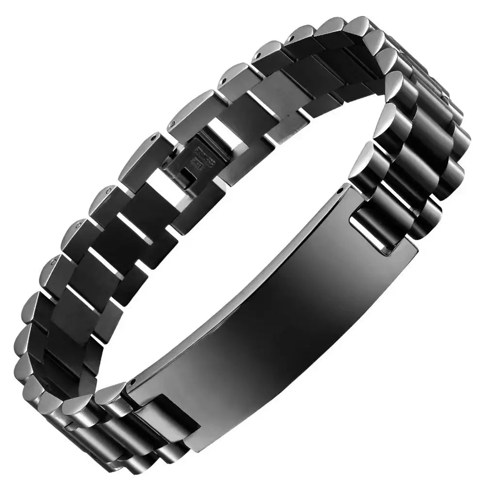 REBEL FASHIONISTA Simple Adjustable Men's Classic Waterproof Stainless Steel Chain & Link Bracelet with Custom Name Engraving for Anniversary Gift