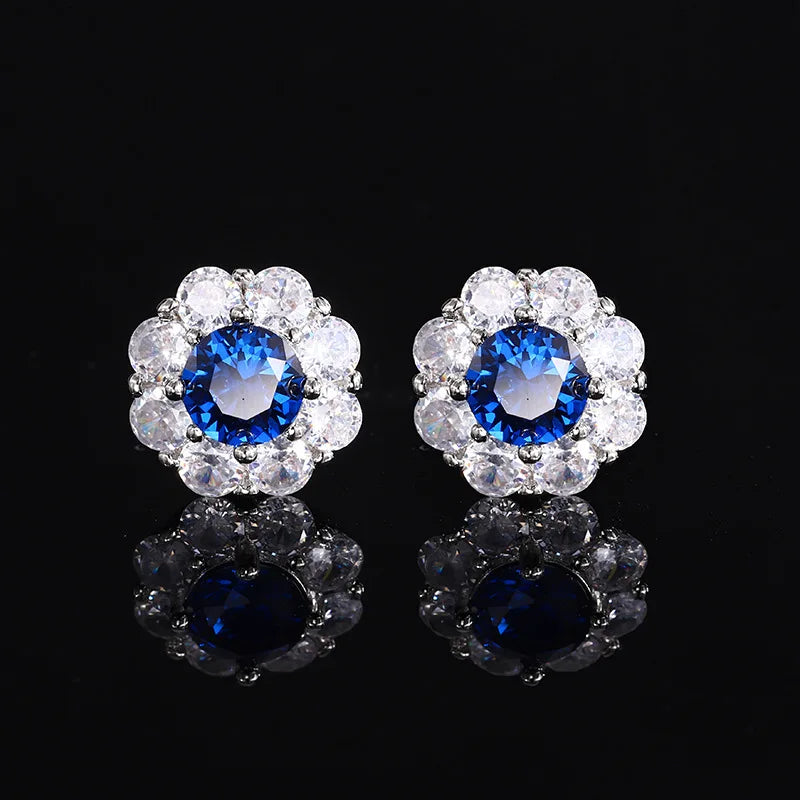 Gemfiori Korean Jewelry Natural Blue Zircon Pendant Egg Shaped Flower Fresh Sweet and Fashionable Set