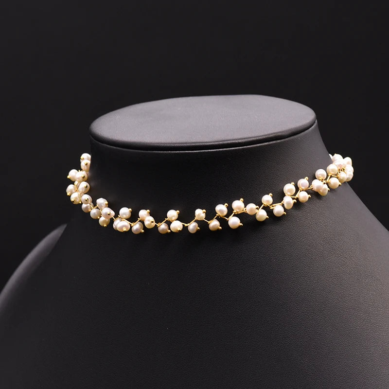 Natural Fresh Water Pearl Choker Necklace for Women Wedding Engagement Handmade Jewelry