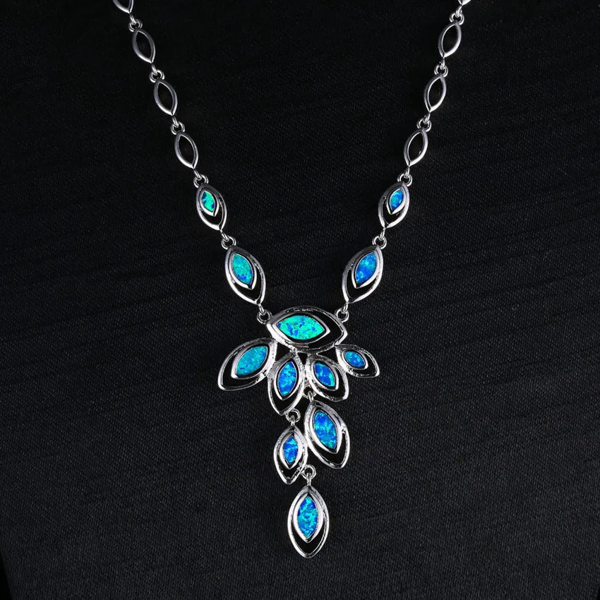 Aobao Silver Plated Copper Alloy Opal Feather Lariat Necklace Minimalist Design for Anniversary & Party Occasions
