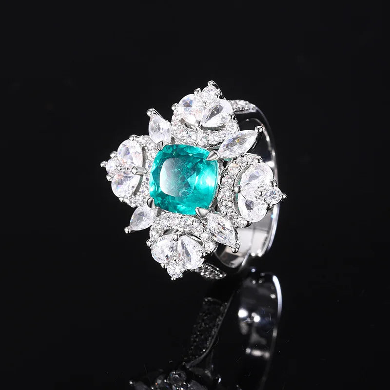 Gemfiori European and American Zircon Necklace Earrings Retro Red Zircon Pendant Light Luxury Ring Accessory Set