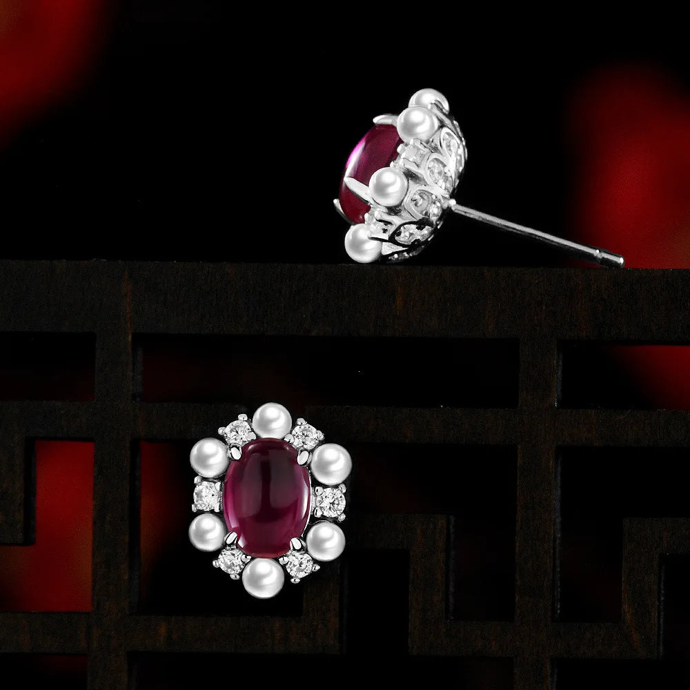 MUSHAN Jewelry Factory Wish Is Selling Hot 925 Silver 1ct Egg Shaped 5*7 Lab Grown Rubies Sapphires Earrings and Earrings