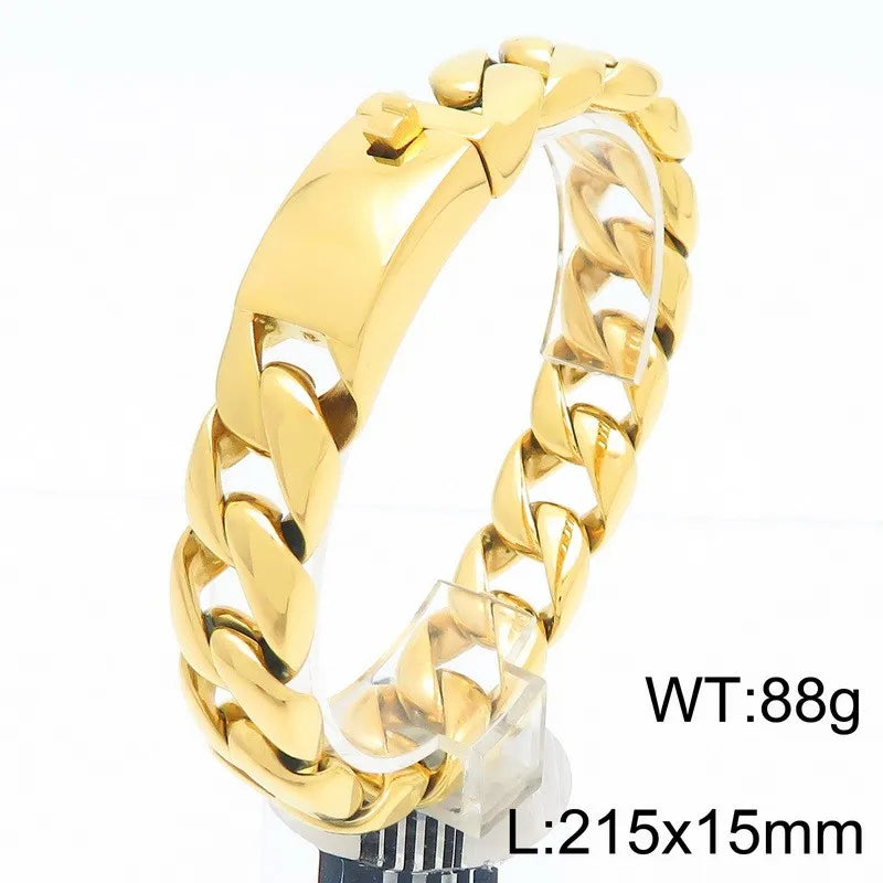 KALEN 15mm Fine Jewelry Fashion Bracelets Stainless Steel Cuban Style Links Bracelet for Men