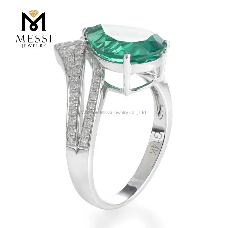 Gemfiori Messi Jewelry Big Stone Ring Green Emerald Luxury Woman Ring Bohemia Style Wedding Engagement Ring in Gold