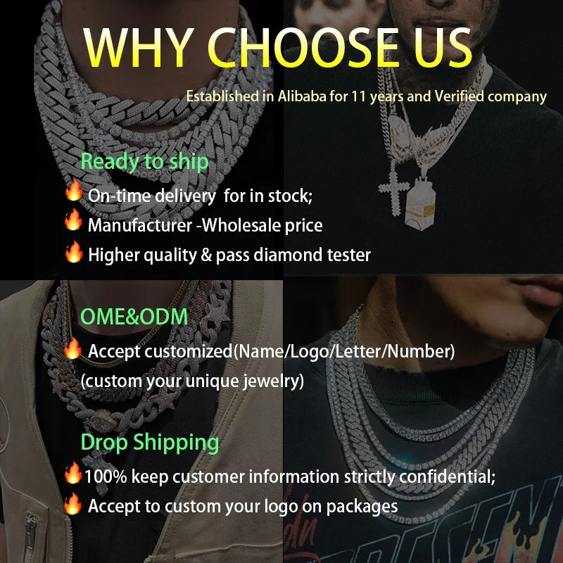 Lowest Price Hip Hop 2Row Diamond Vvs Diamond Link Chain Rapper S925 Silver  Cuban  Moissanite Necklace