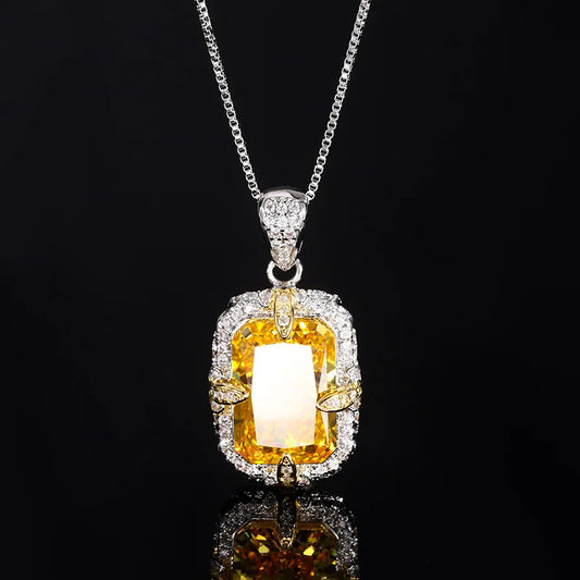 European and American Hip Hop Solid Square Colored Zircon Pendant Trendy Brand Personalized Micro Inlaid Zircon Ring Fashion Set