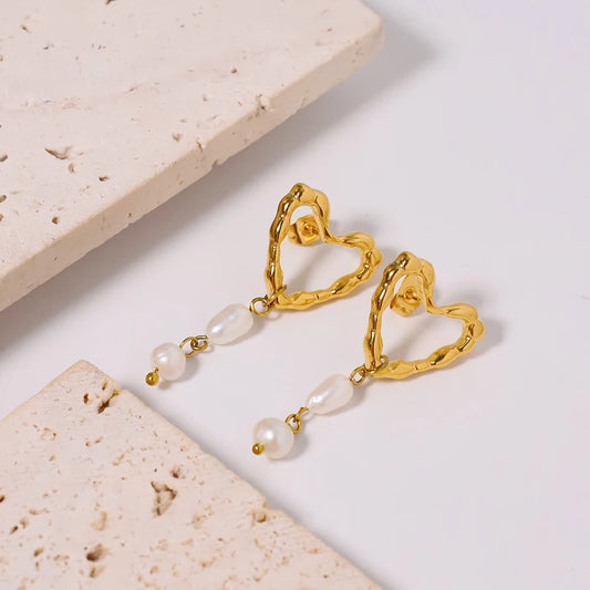 Vintage Stainless Steel Love Pearl Earrings18K Gold Plated Drop Earrings Drop Earrings Jewelry Women Exquisite Wedding Gift
