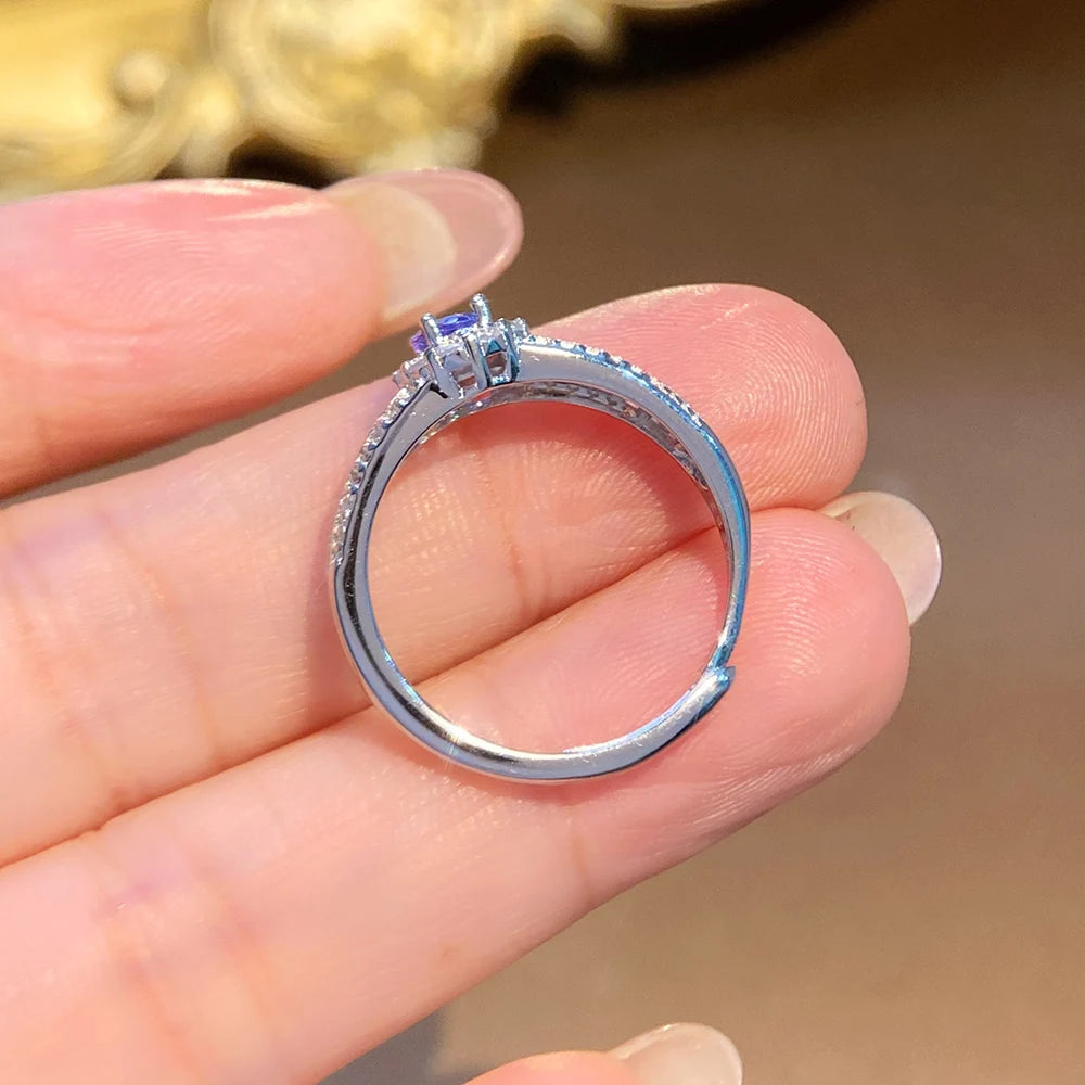 Gioiellieri Factory Price Natural Tanzanite S925 Sterling Silver Ring Women's Gemstone Jewelry