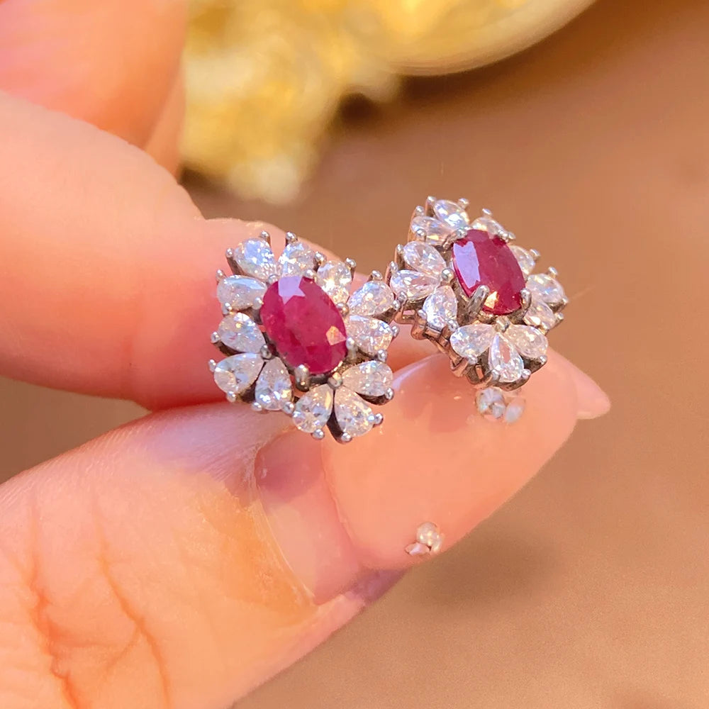 Gioiellieri Luxury Natural Red Ruby Earrings 925 Sterling Silver Wedding Party Gift Fine Jewelry