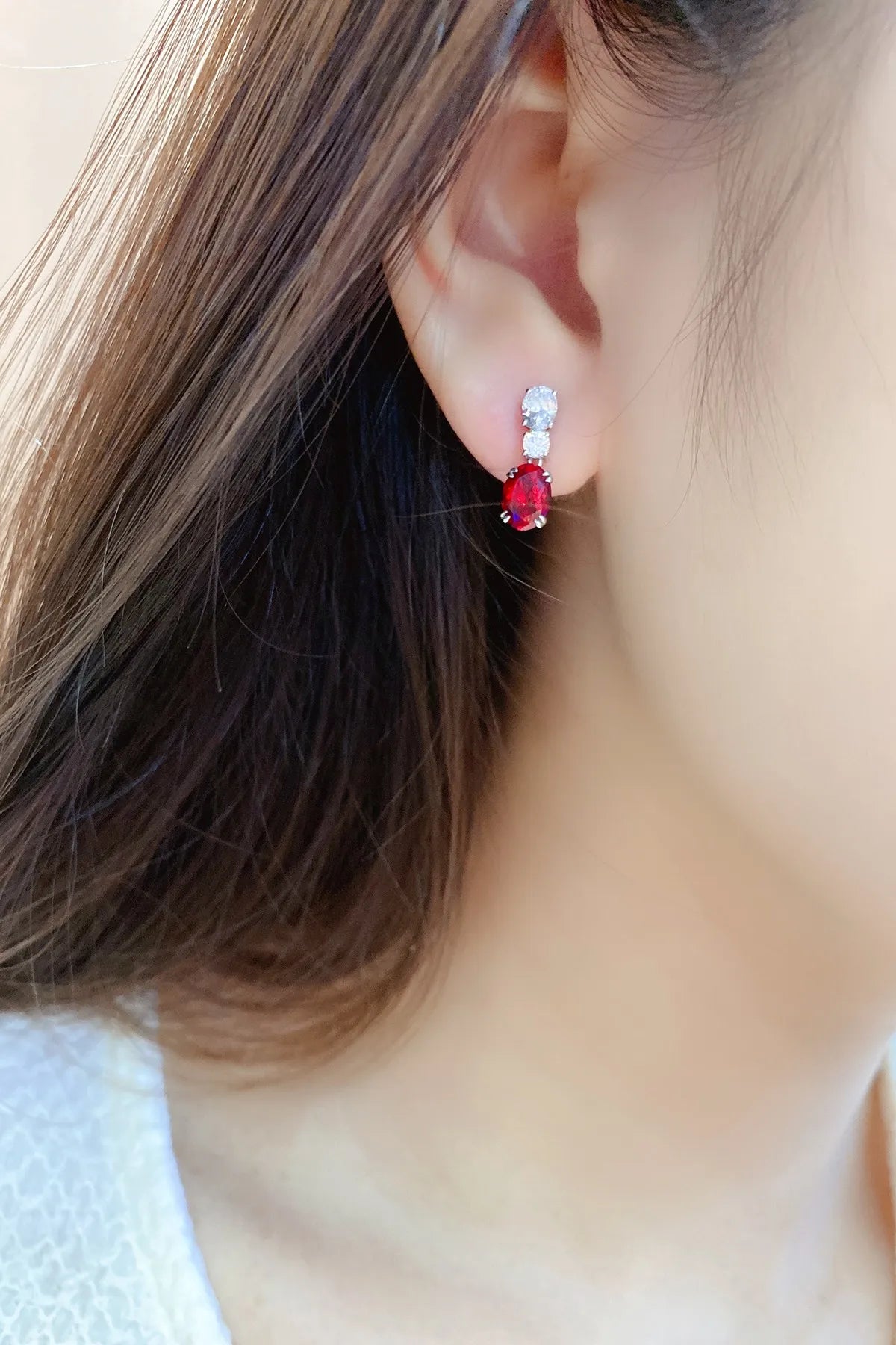 Gemfiori Anster High Quality S925 Lab Grown Ruby Earring Stud Dainty Gemstone Stud Earrings for Women Daily Wear Gift