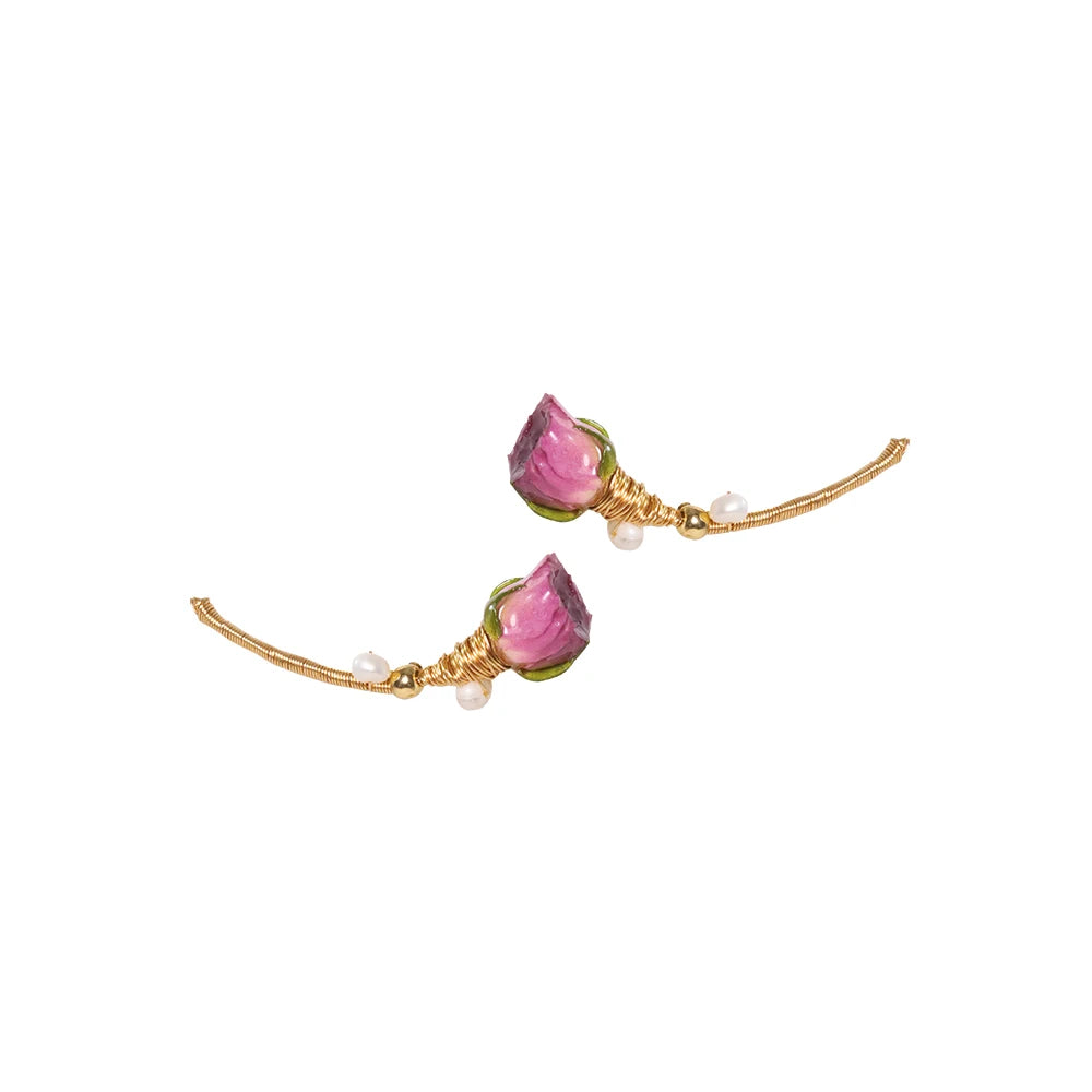 Natural Pearls Pink Bead Dropping Glue Flower Earrings Korean Style Women Luxury Jewelry Fashion Ladies and Girls Gift