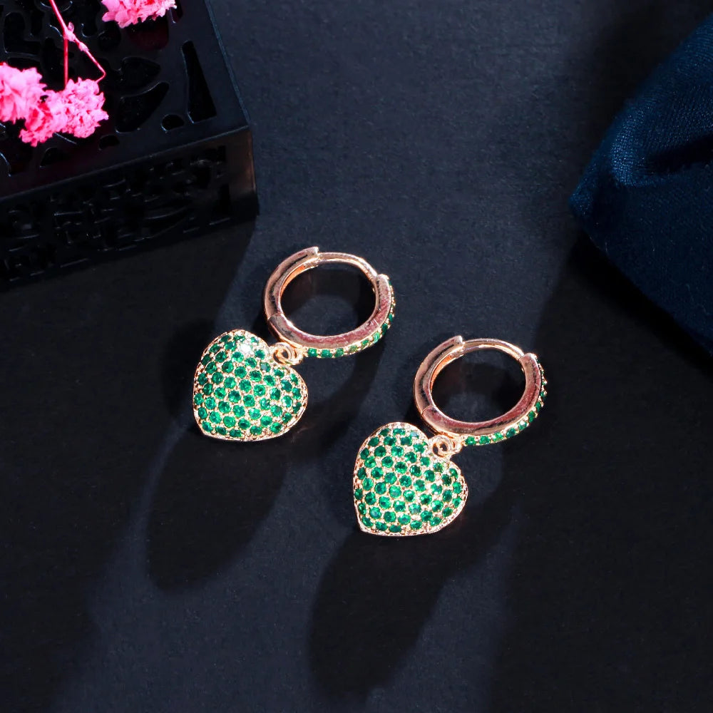 S&S CZ Heart Huggie Hoop Earrings – 18K Gold Plated – 4 Colours – Collection