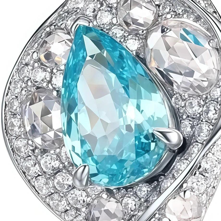 MUSHAN Jewelry Factory 925 Silver Rings High Carbon Diamond Lab Grown Gemstones Blue Paraiba Water Drop Calla Lily Shape Ring