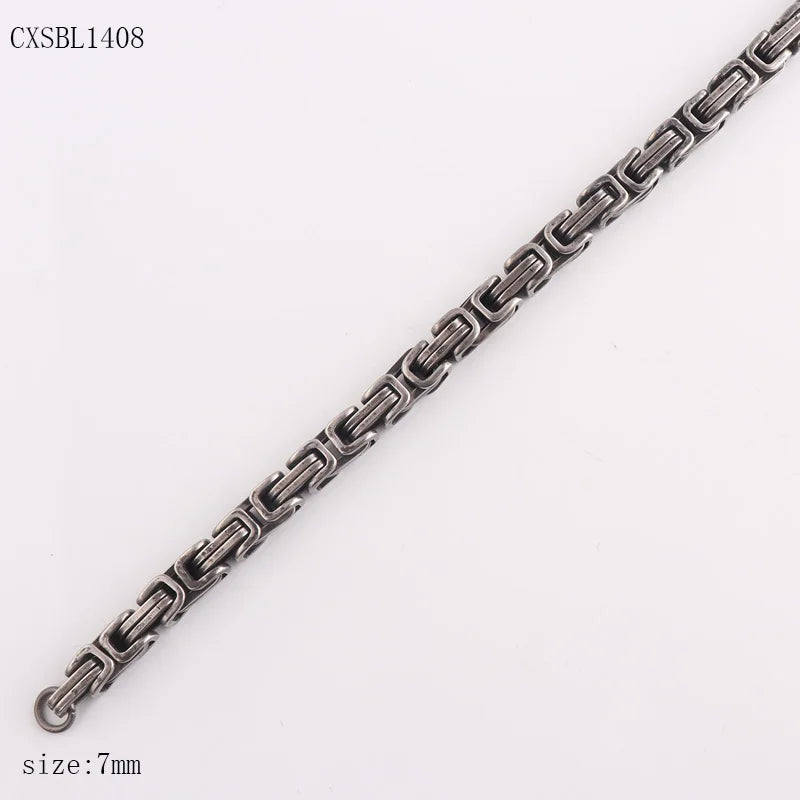 REBEL 7MM 2022 New Antique Silver Plated 316L Stainless Steel Punk Jewelry Byzantine Chains Bracelet for Men
