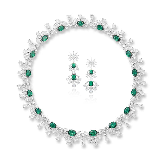 Wholesale Green Plated Brass Women's Evening Accessories Set Fashion Wedding Necklace Earrings Direct Sales Factory