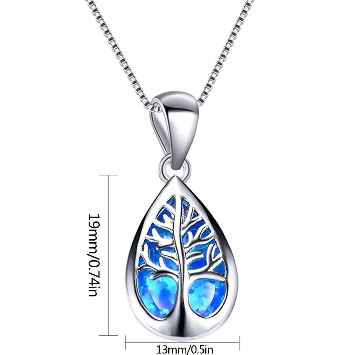 Aobao Women's Christian Copper Link Chain Opal Tree of Life Necklace Pendant Silver Plated Minimalist Sweater Chain Gift
