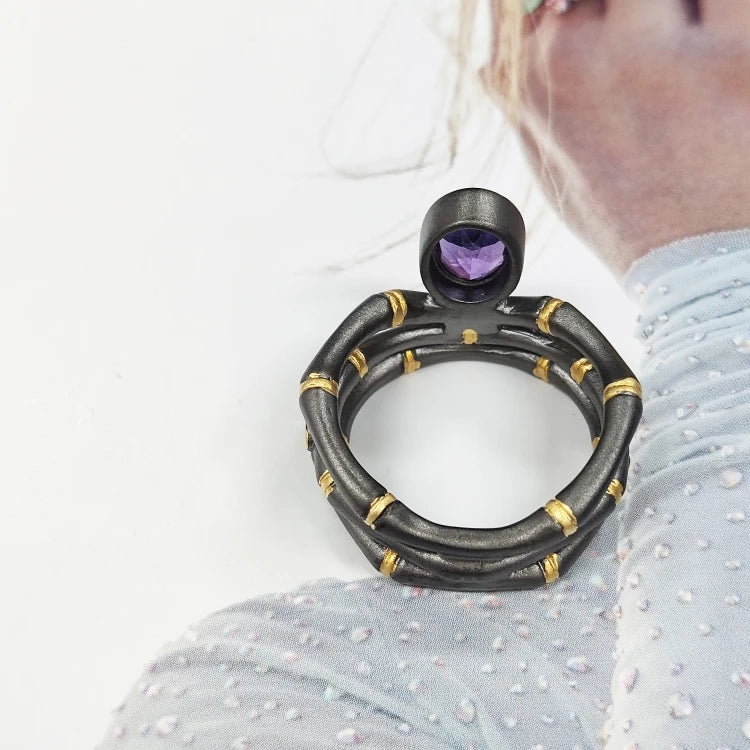 Hot Selling Handmade African Style Amethyst 925 Silver Ring