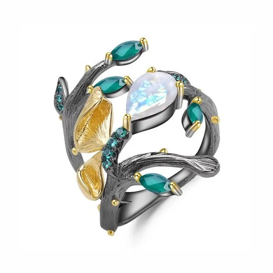 ArtistA Butterfly Green Ring in 925 Sterling Silver