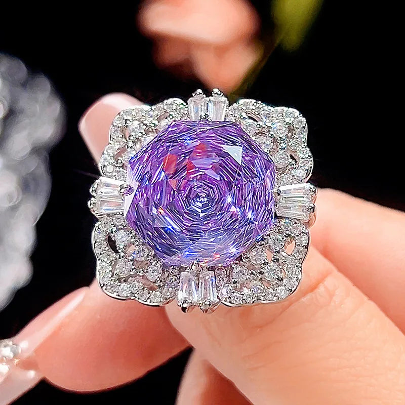 Gemfiori Fashionable Temperament Light Luxury Exquisite Violet Zircon Micro Inlaid Pendant Set Valentine's Day Gift