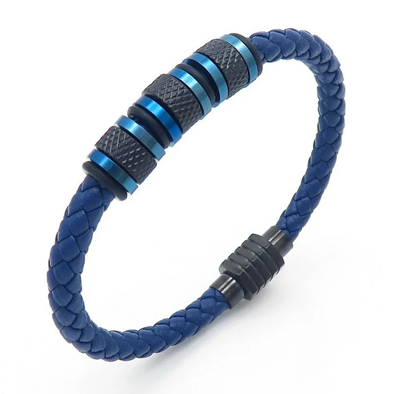 KALEN 210mm Men Vintage Multiple Style Stainless Steel&Cowhide Leather Bracelets