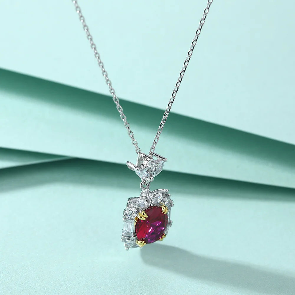 Wholesale Rhodium Plated 925 Sterling Silver Vintage Denel-shaped Claw Setting Zircon Pendant Women's Wedding Brides Jewelry Set