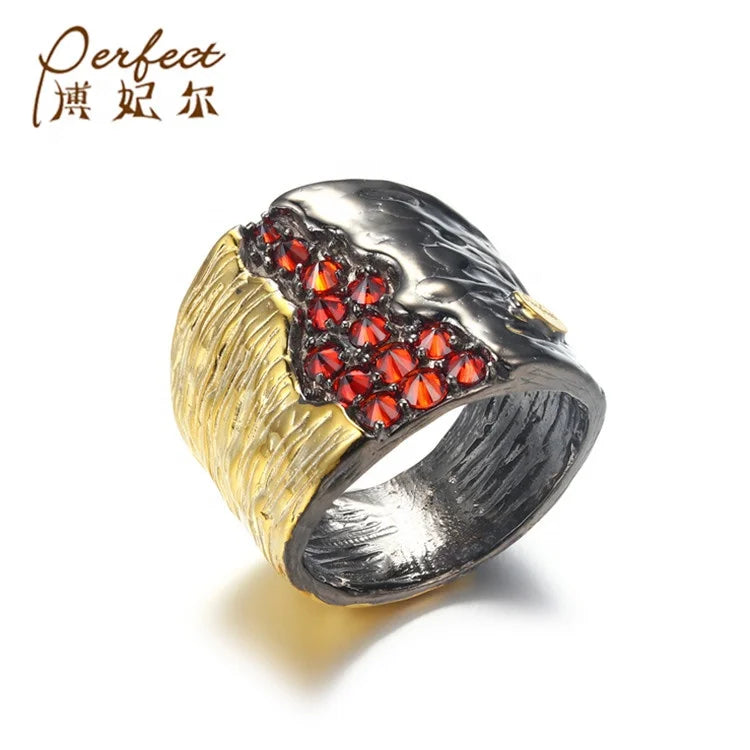 Perfect Professional Manufacturer Handmade 925 Sterling Silver Red Zircon Ring Wholesale