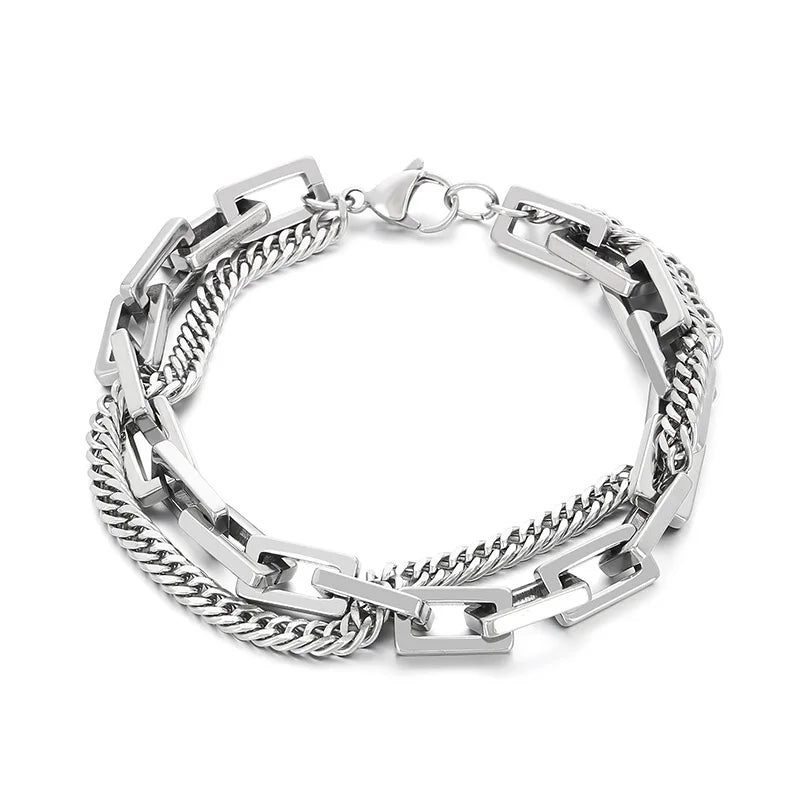 KALEN Unisex Fine Jewelry Fashion Bracelets Retro Stainless Steel Double Links Bracelet Women
