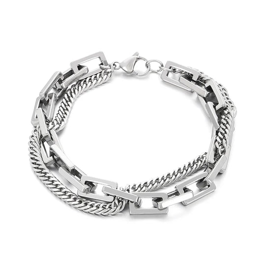 KALEN Unisex Fine Jewelry Fashion Bracelets Retro Stainless Steel Double Links Bracelet Women