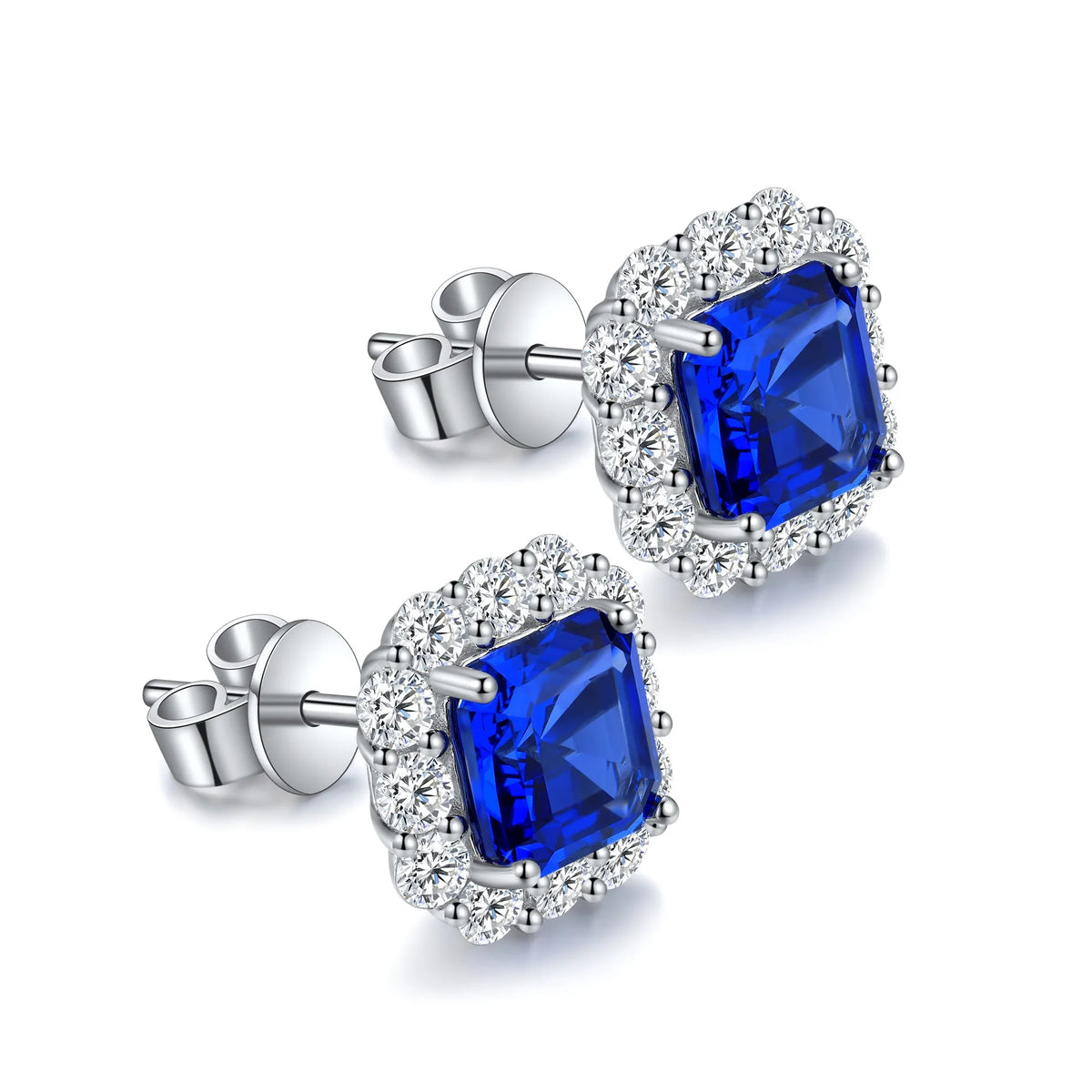 Gemfiori High Quality S925 Lab Grown Sapphire Asscher Cut Earring Stud Dainty Gemstone Stud Earrings for Women Daily Wear Gift