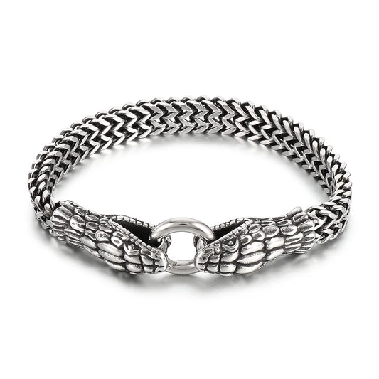 Viking Punk Snake Chain Bracelet – 316L Stainless Steel | Men's Charm Link Bangle