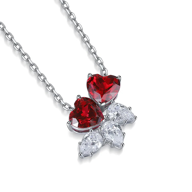 Gemfiori Solid 925 Sterling Silver 3.5ct 7*7mm Lab Created Red Ruby Heart Pendant for Necklace
