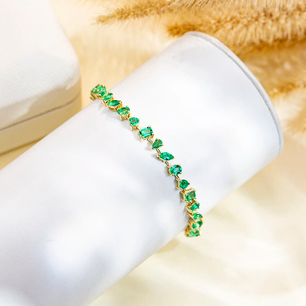 MSB-625 Custom Jewelry Fashion Bracelets 18k Gold Fancy Cut Lab Grown Emerald Bracelet