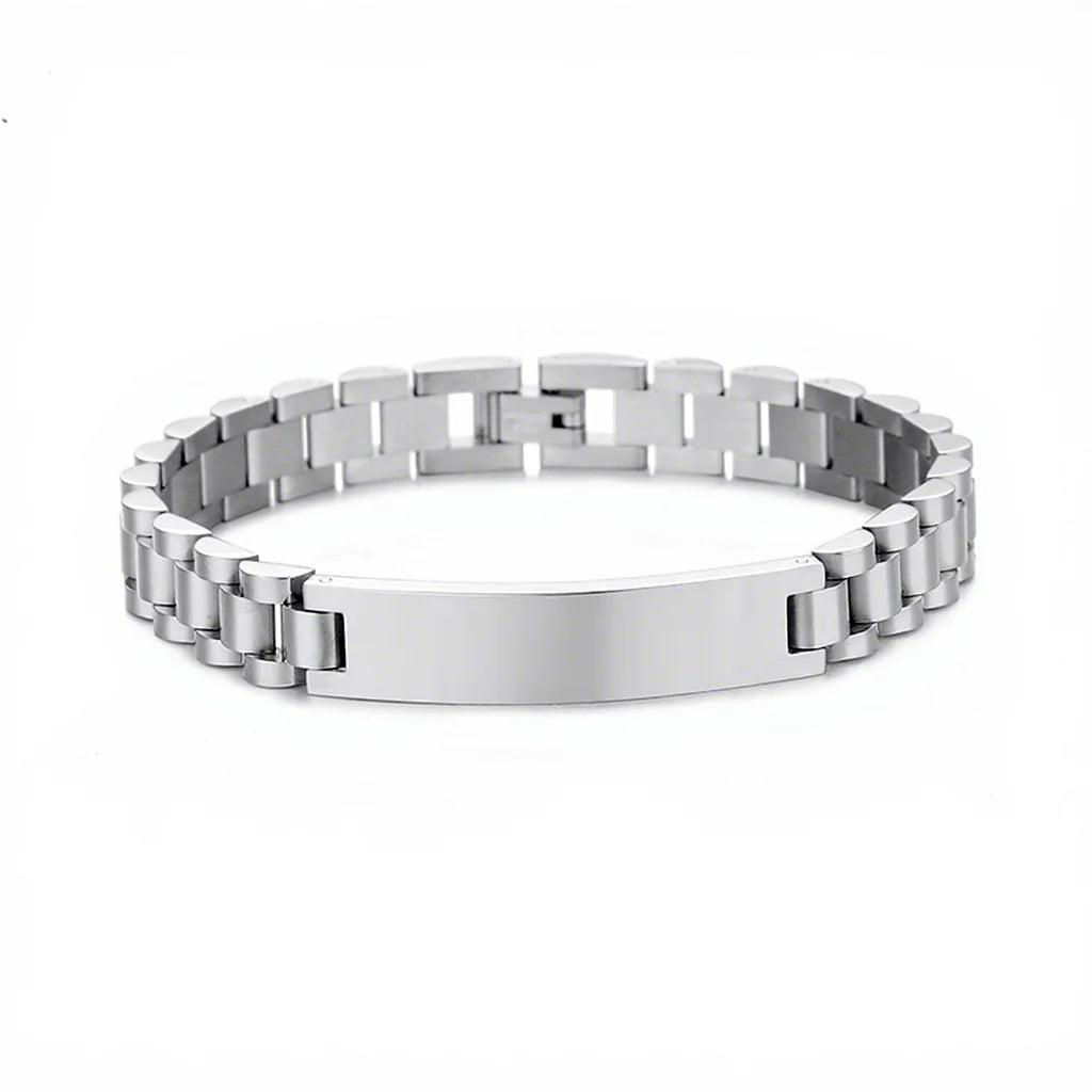 Wholesale Stainless Steel Custom Engraving Name Logo  Watch Band Chain Wristband ID Bracelets for Men
