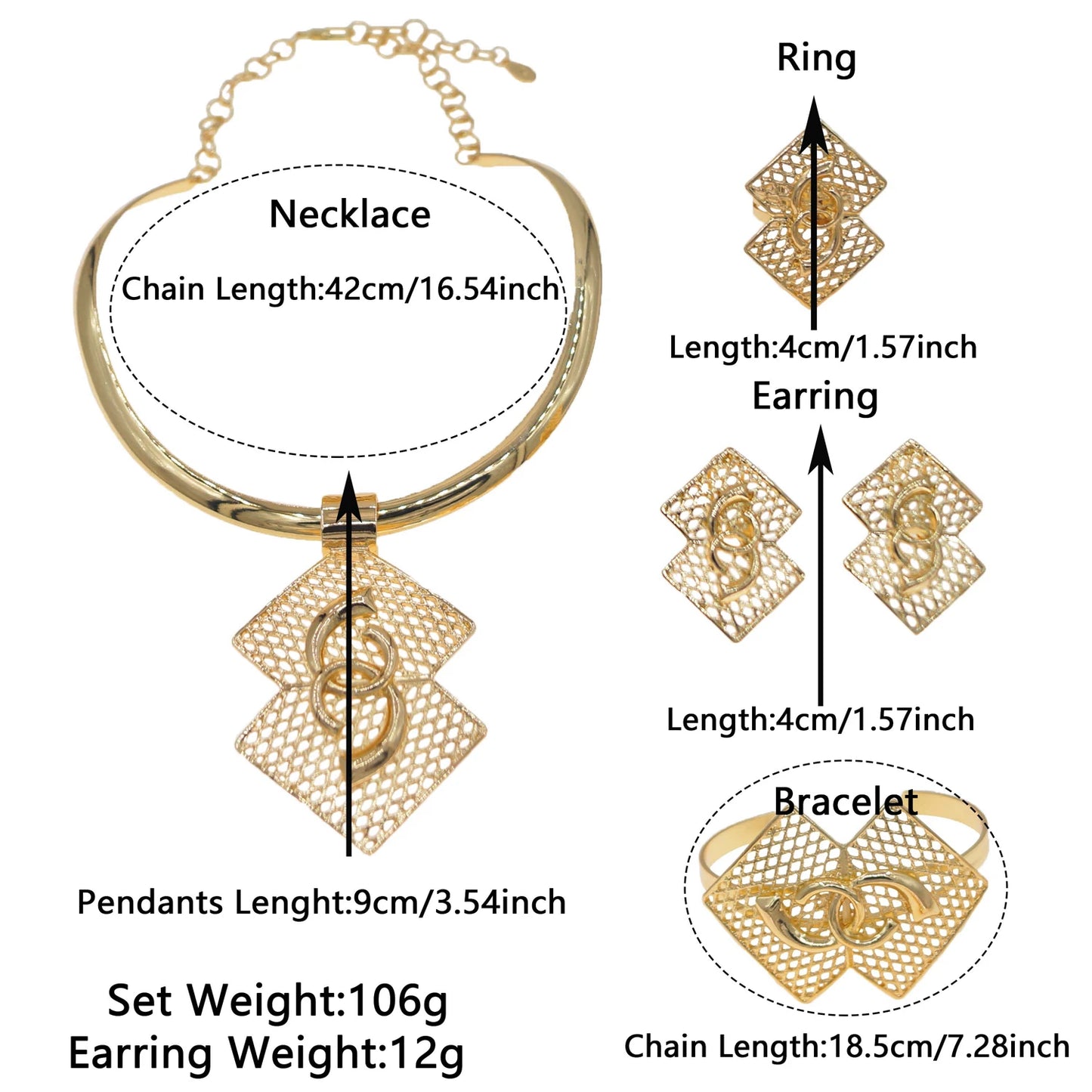 Zhuerrui Simple Gold Plated Jewelry Set Hot Selling Italian Jewelry Nigeria Wedding Engagement Ring 4-piece Gift BoxH00908