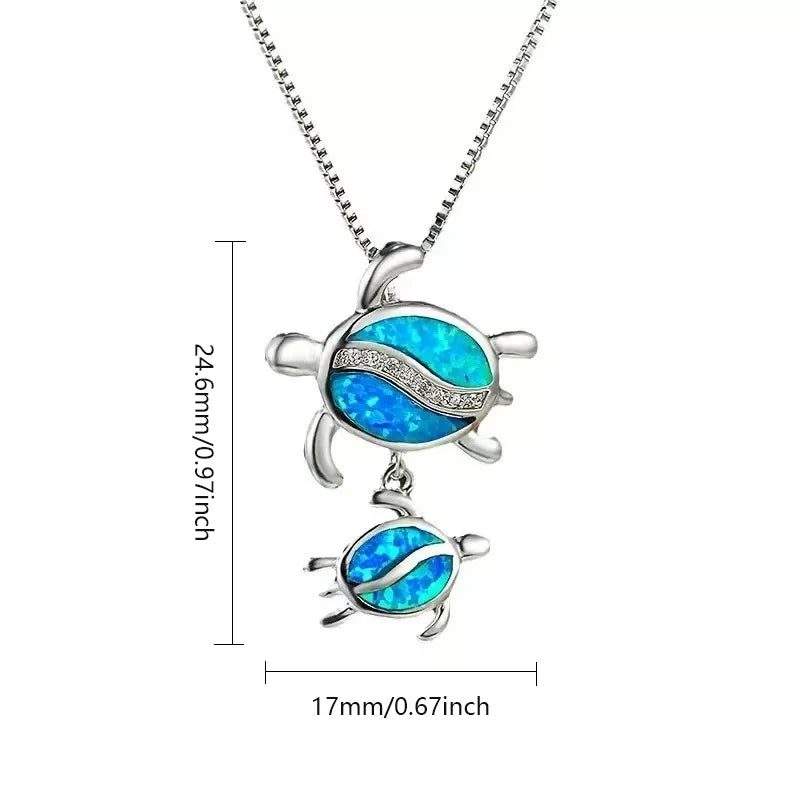 Chic Vintage Christian Double Turtle Motif Copper Opal Box Chain Necklace Aobao Geometric Pendant Party Fashion Jewelry