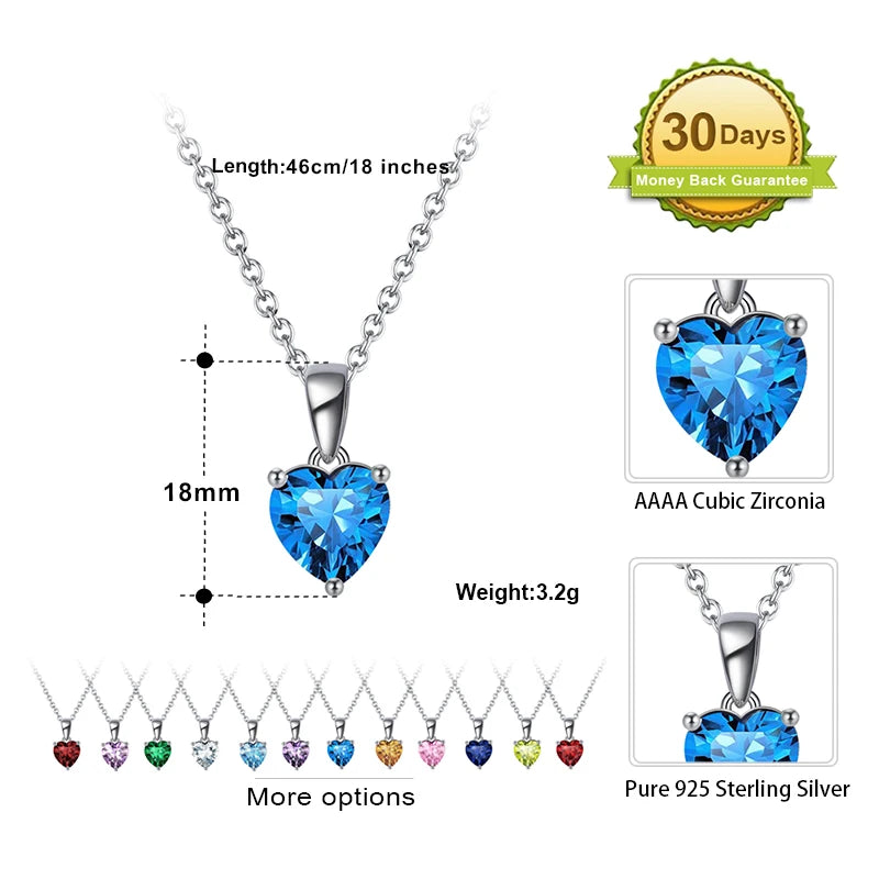 REDheart RINNTIN SAPN02 Romantic Jewelry Birthstone Crystal Necklace 925 Silver Necklace for Women Pendants Charm Collier Collana Stone