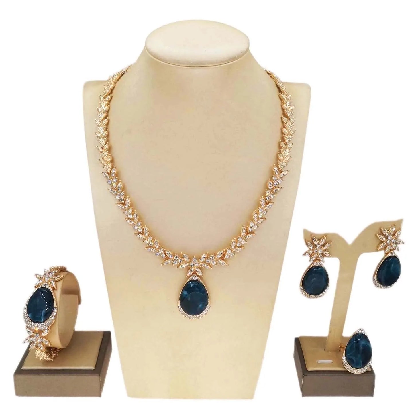 Zhuerrui High Quality Gold Jewelry Sets Silver Diamond Blue Drop Necklace Jewelry Set Fashion Valentine's Day Gifts HC23228
