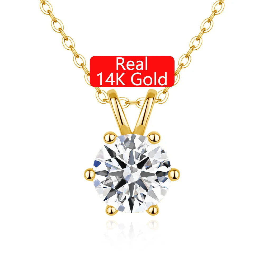 Gioiellieri Fine Jewelry Custom Woman Engagement Wedding Classic 6 Prongs Cdena De Oro 14k Gold Hollow 1ct 2ct 3ct Moissanite Pendant