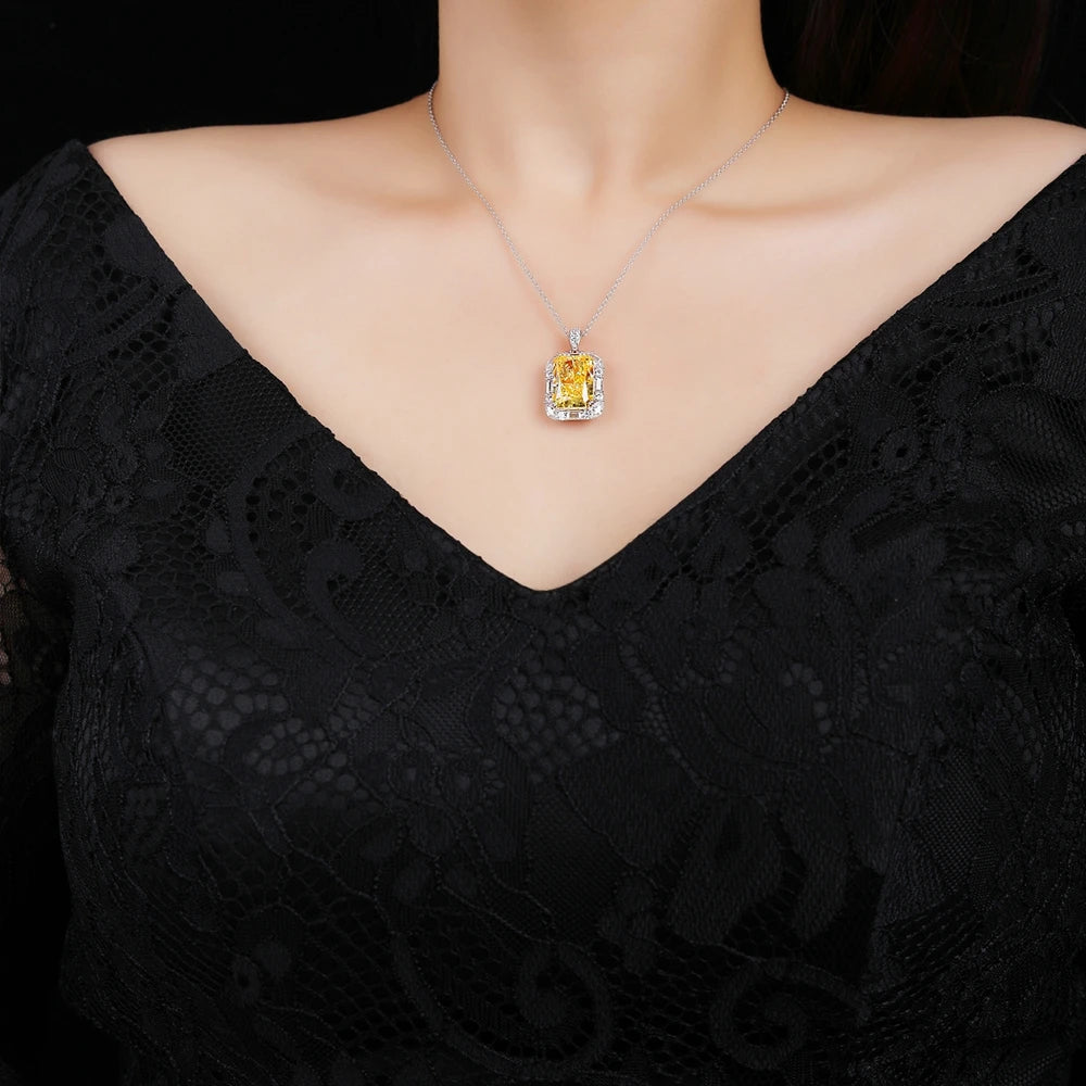 MUSHAN Jewelry Factory 925 Sterling Silver Necklace Pendant for Women Yellow High Carbon Diamond Gemstones Necklaces Jewelry