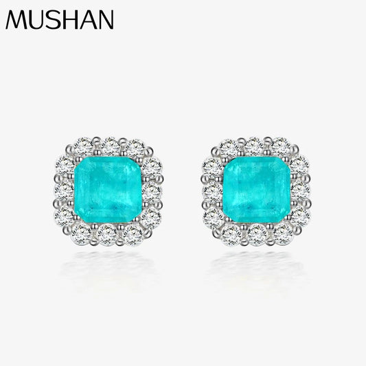 MUSHAN Jewelry Factory Hot Selling 925 Silver 2 Carat Synthetic Paraiba 7*7 Earrings Luxurious and Studded With Diamonds