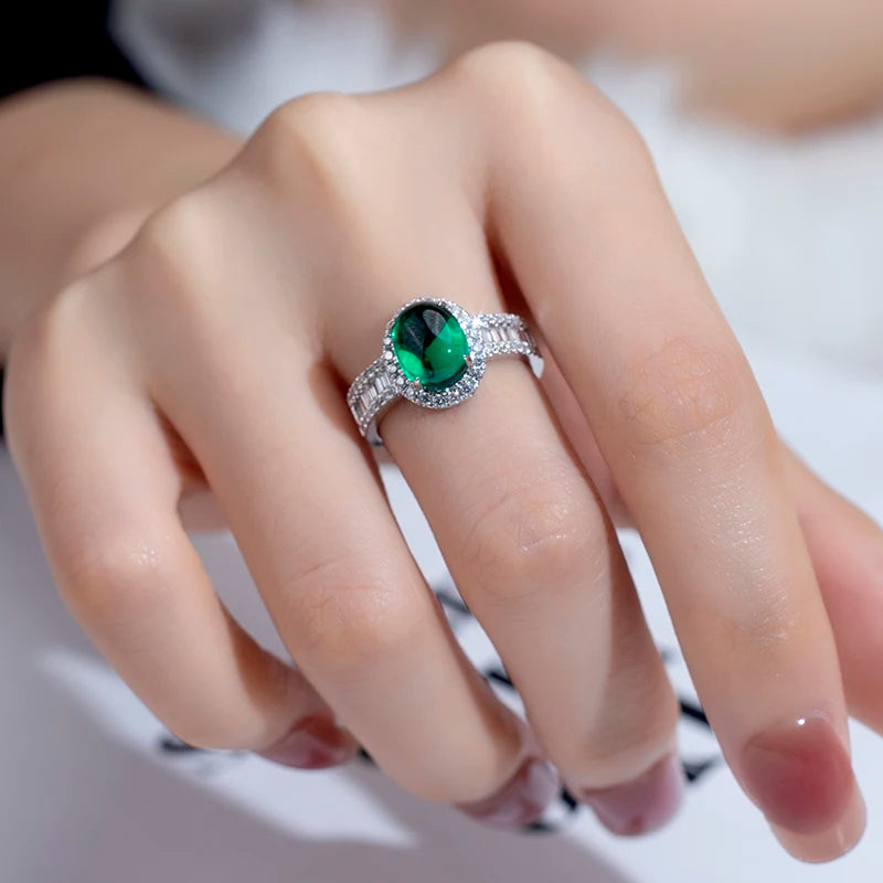 Messi Jewelry MSR-1045 Custom 18K Gold Lab Grown Emerald Ring for Women
