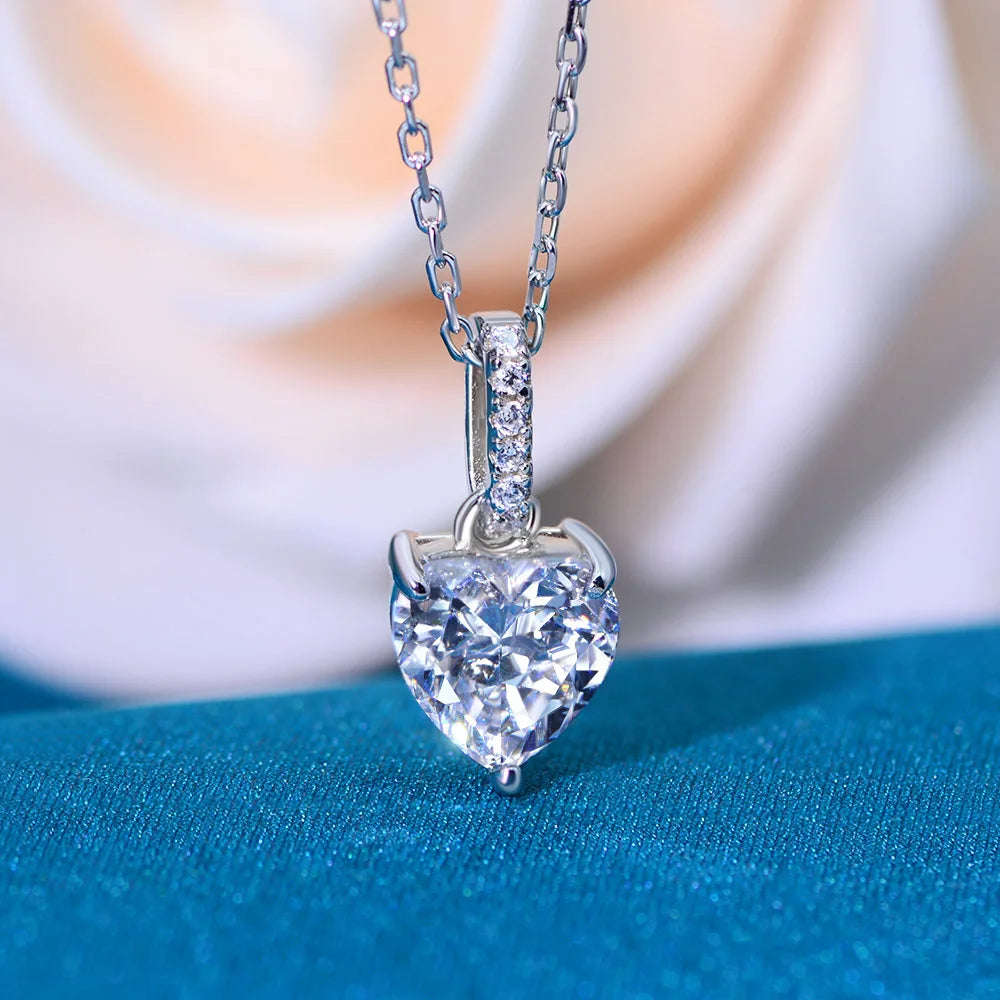 SILVERELLI Heart-Shaped Zircon Pendant Necklace | S925 Sterling Silver | 1ct White | 40+5cm Chain