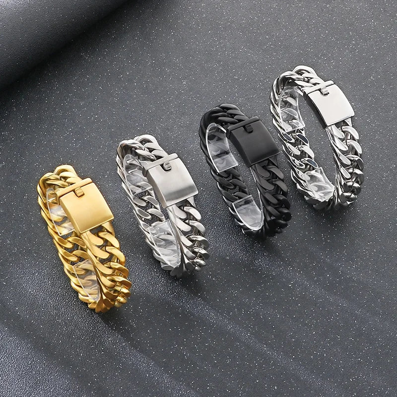 KALEN Trendy Fine Jewelry Fashion Bracelets Mens Stainless Steel Cuban Link Bracelet Bangle