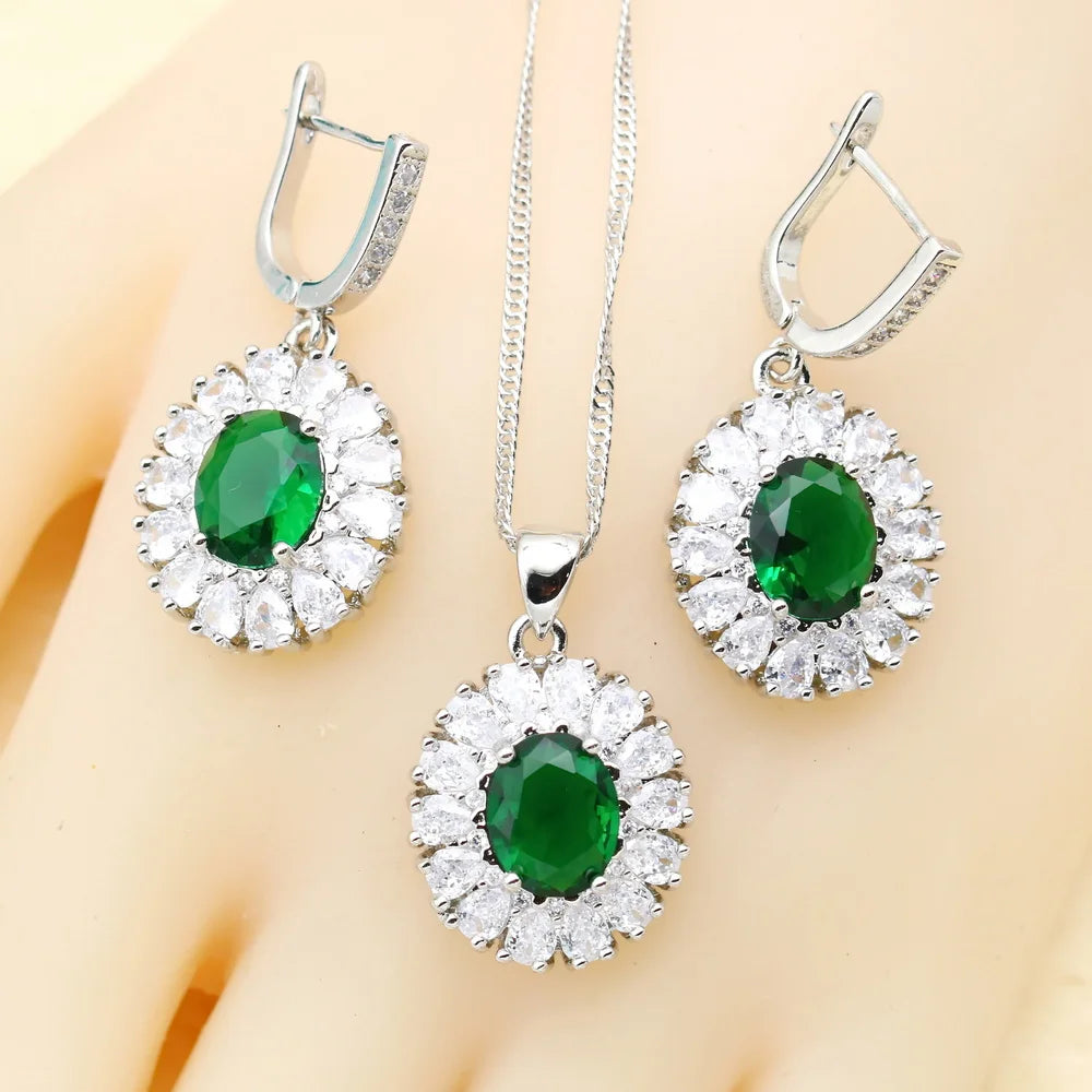 XOTICA 2022 New Green Cubic Zirconia Vintage Jewelry Sets Women Platinum Plated Copper Alloy Bracelet Earrings Engagement Gift Wedding