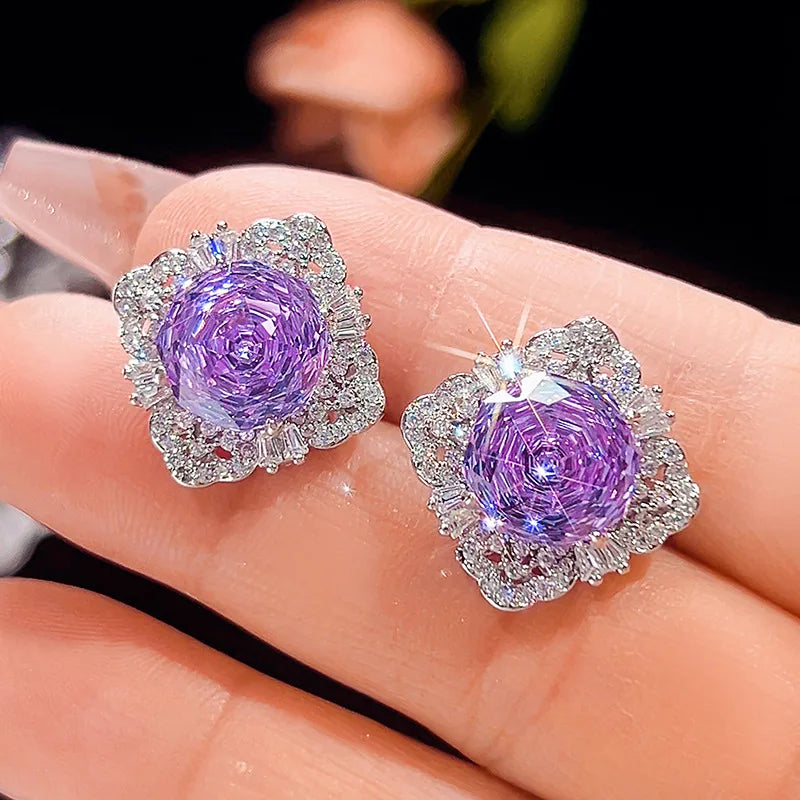 Gemfiori Fashionable Temperament Light Luxury Exquisite Violet Zircon Micro Inlaid Pendant Set Valentine's Day Gift